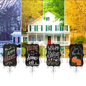 Seasonal Garden Signs Set with 8 Seasons and Steel Mounting Pole Yard Stake for Spring, Summer, Fall, and Winter Displays, UV and Weather Resistant, Outdoor Use