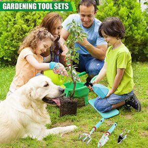 Gardening Tools, 4 PCS Heavy Duty Floral Garden Tool Set, WANCHI Rustproof Aluminum Gardening Hand Tools,Gardening Gifts for Women Birthday, Gardening Kit（Rake，Trowel，Transplanter，Pruning Shears）