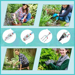 Gardening Tools, 4 PCS Heavy Duty Floral Garden Tool Set, WANCHI Rustproof Aluminum Gardening Hand Tools,Gardening Gifts for Women Birthday, Gardening Kit（Rake，Trowel，Transplanter，Pruning Shears）