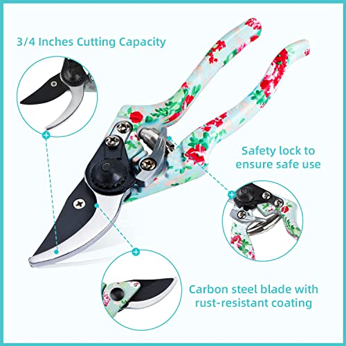 Gardening Tools, 4 PCS Heavy Duty Floral Garden Tool Set, WANCHI Rustproof Aluminum Gardening Hand Tools,Gardening Gifts for Women Birthday, Gardening Kit（Rake，Trowel，Transplanter，Pruning Shears）