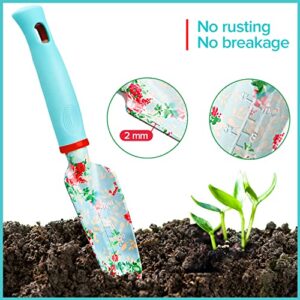 Gardening Tools, 4 PCS Heavy Duty Floral Garden Tool Set, WANCHI Rustproof Aluminum Gardening Hand Tools,Gardening Gifts for Women Birthday, Gardening Kit（Rake，Trowel，Transplanter，Pruning Shears）