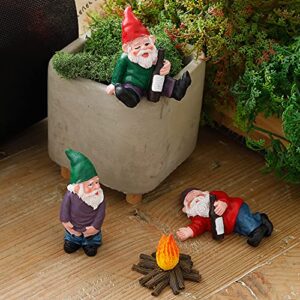 Funny Gnomes Garden Decorations Garden Gnomes Outdoor 4PCS Fairy Garden Miniatures Accessories Outdoor Garden Sculpture Statues Figurines Lawn Ornaments Garden Decor for Outside Yard Art Clearance