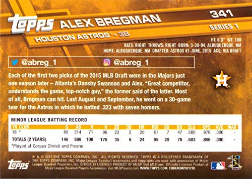 2017 Topps Baseball #341 Alex Bregman Rookie Card - 1st Official Rookie Card