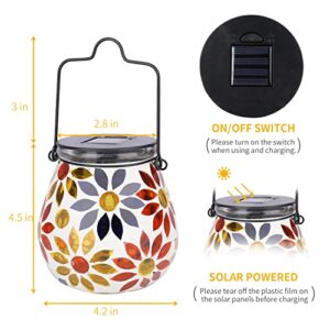 Afirst Mosaic Solar Lanterns Outdoor - Glass Hanging Solar Lights Hollow Out Waterproof Table Lamp Outdoor Decorative for Garden, Patio, Holiday Party Outdoor Decoration