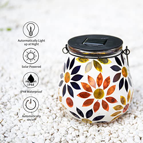 Afirst Mosaic Solar Lanterns Outdoor - Glass Hanging Solar Lights Hollow Out Waterproof Table Lamp Outdoor Decorative for Garden, Patio, Holiday Party Outdoor Decoration