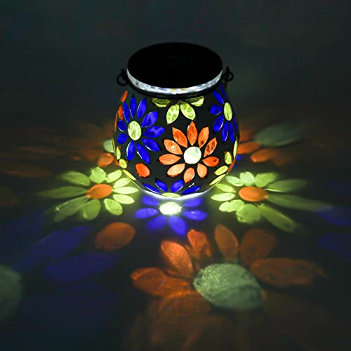 Afirst Mosaic Solar Lanterns Outdoor - Glass Hanging Solar Lights Hollow Out Waterproof Table Lamp Outdoor Decorative for Garden, Patio, Holiday Party Outdoor Decoration