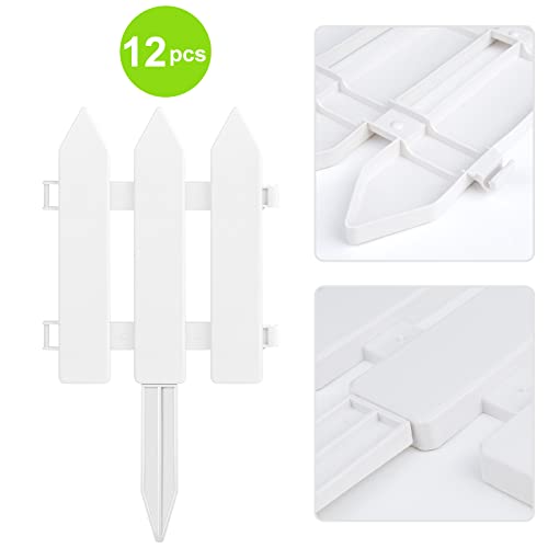 ELECLAND 12 Pieces Garden Fence with 12 Pieces Fence Insert White Plastic Fence Garden Picket Fence Edgings Lawn Flowerbeds Plant Borders Decorative Garden Yard