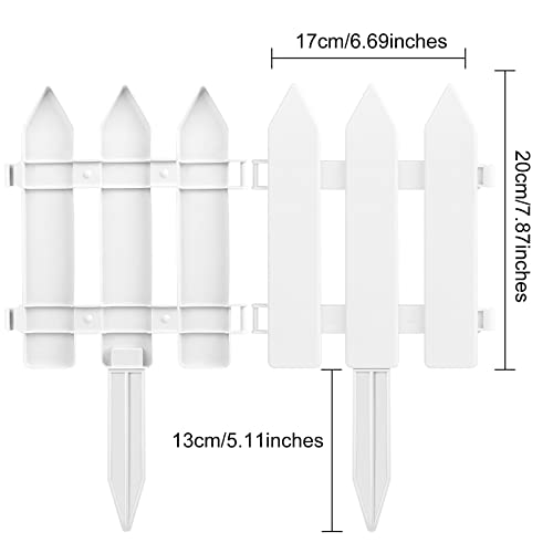 ELECLAND 12 Pieces Garden Fence with 12 Pieces Fence Insert White Plastic Fence Garden Picket Fence Edgings Lawn Flowerbeds Plant Borders Decorative Garden Yard