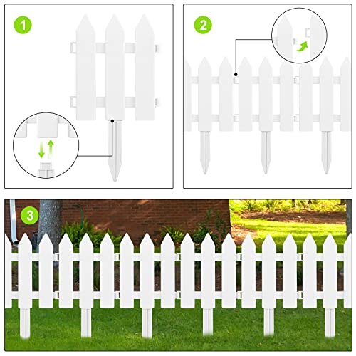 ELECLAND 12 Pieces Garden Fence with 12 Pieces Fence Insert White Plastic Fence Garden Picket Fence Edgings Lawn Flowerbeds Plant Borders Decorative Garden Yard