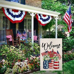 CROWNED BEAUTY Patriotic American Star and Strip Floral Welcome Garden Flag 12×18 Inch Double Sided 4th of July Independence Day Memorial Day Yard Outdoor Decor CF111-12