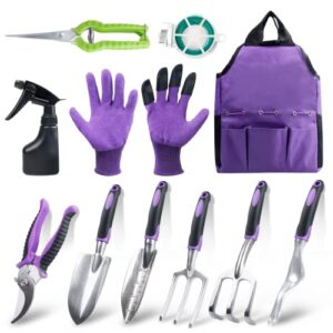 covacure gardening tool set – 11 piece aluminum alloy steel hand tool starter kit with garden bag, outdoor tool, heavy duty gardening work set, gardening tools gift for women and men