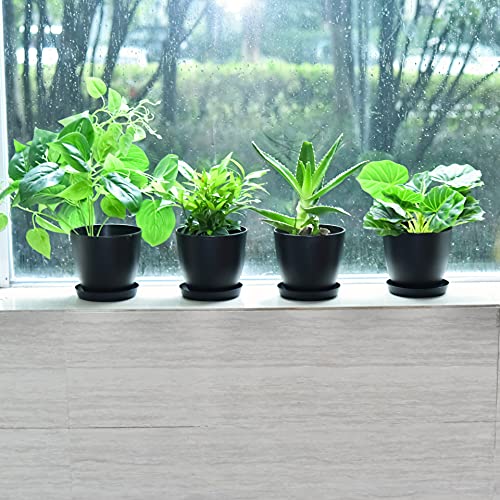 JERIA 10-Pack 5.5 Inch Plastic Plant Pots with Drainage Hole and Trays, Modern Decorative Gardening Pots, Suitable for Indoor and Outdoor, All House Plants, Succulents, Flowers, and Cactus, Black