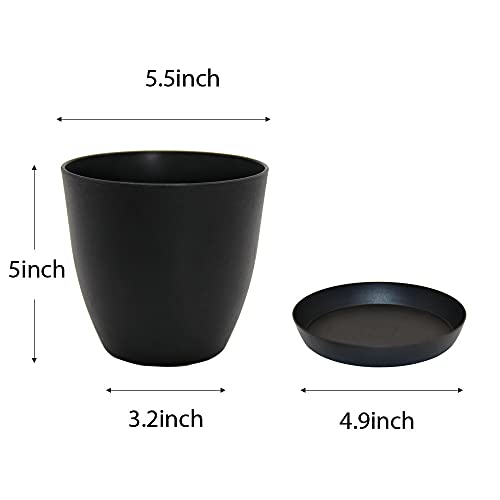 JERIA 10-Pack 5.5 Inch Plastic Plant Pots with Drainage Hole and Trays, Modern Decorative Gardening Pots, Suitable for Indoor and Outdoor, All House Plants, Succulents, Flowers, and Cactus, Black