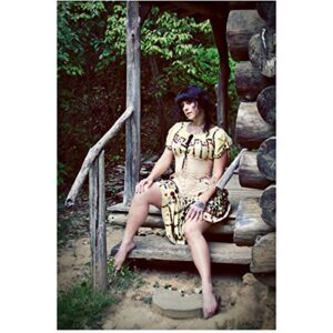 american pickers danielle colby-cushman posing on steps of old cabin 8 x 10 inch photo