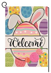 easter garden flag 12×18 vertical double sided small burlap colorful rabbit eggs farmhouse spring yard outdoor decoration