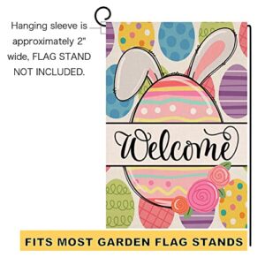 Easter Garden Flag 12x18 Vertical Double Sided Small Burlap Colorful Rabbit Eggs Farmhouse Spring Yard Outdoor Decoration