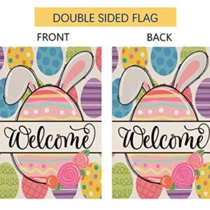 Easter Garden Flag 12x18 Vertical Double Sided Small Burlap Colorful Rabbit Eggs Farmhouse Spring Yard Outdoor Decoration