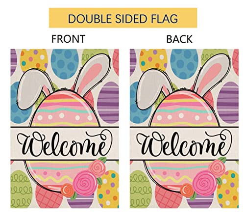 Easter Garden Flag 12x18 Vertical Double Sided Small Burlap Colorful Rabbit Eggs Farmhouse Spring Yard Outdoor Decoration