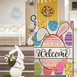 Easter Garden Flag 12x18 Vertical Double Sided Small Burlap Colorful Rabbit Eggs Farmhouse Spring Yard Outdoor Decoration