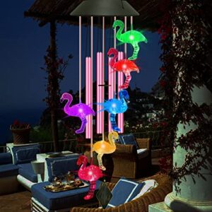 Solar Flamingo Wind Chimes, Flamingo Gifts for Women/Mom/Grandma/Wife/Daughter/Sister,Pink Flamingo Outside Garden Yard Decor