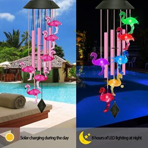 Solar Flamingo Wind Chimes, Flamingo Gifts for Women/Mom/Grandma/Wife/Daughter/Sister,Pink Flamingo Outside Garden Yard Decor