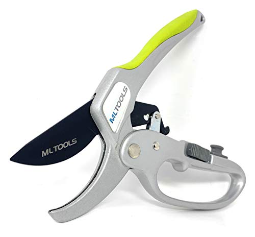 MLTOOLS Ratcheting Bypass Pruning Shears – 8" Ratchet Hand Pruning Anvil Shears for Weak Hands – Heavy-Duty Ratcheting Lopping Shears – Low Effort Trimming Shears – Easy & Comfortable Grip – 8231