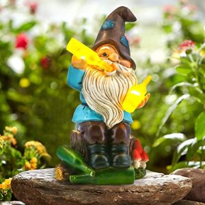 dkjocky solar funny garden gnomes statues，funny gnome with led lights up gnomes decoration for patio balcony yard lawn, novelty gift for outdoor indoor porch decor