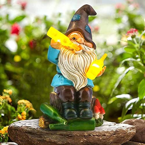 DKJOCKY Solar Funny Garden Gnomes Statues，Funny Gnome with LED Lights up Gnomes Decoration for Patio Balcony Yard Lawn, Novelty Gift for Outdoor Indoor Porch Decor