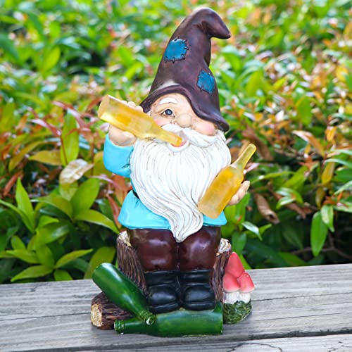 DKJOCKY Solar Funny Garden Gnomes Statues，Funny Gnome with LED Lights up Gnomes Decoration for Patio Balcony Yard Lawn, Novelty Gift for Outdoor Indoor Porch Decor