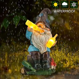 DKJOCKY Solar Funny Garden Gnomes Statues，Funny Gnome with LED Lights up Gnomes Decoration for Patio Balcony Yard Lawn, Novelty Gift for Outdoor Indoor Porch Decor