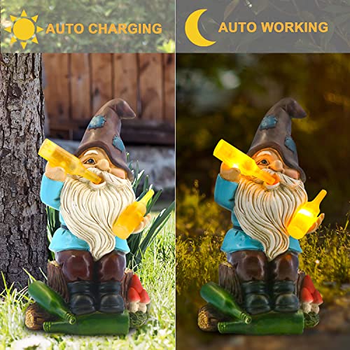 DKJOCKY Solar Funny Garden Gnomes Statues，Funny Gnome with LED Lights up Gnomes Decoration for Patio Balcony Yard Lawn, Novelty Gift for Outdoor Indoor Porch Decor