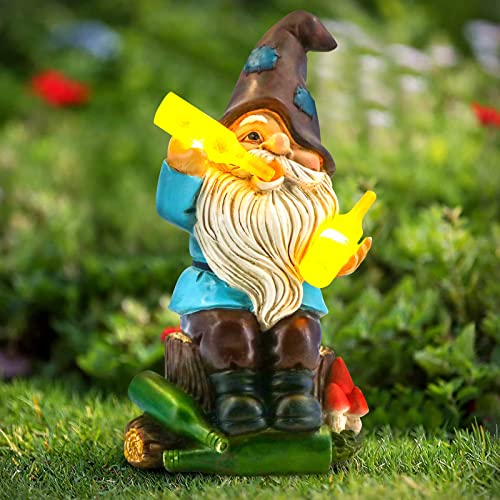 DKJOCKY Solar Funny Garden Gnomes Statues，Funny Gnome with LED Lights up Gnomes Decoration for Patio Balcony Yard Lawn, Novelty Gift for Outdoor Indoor Porch Decor