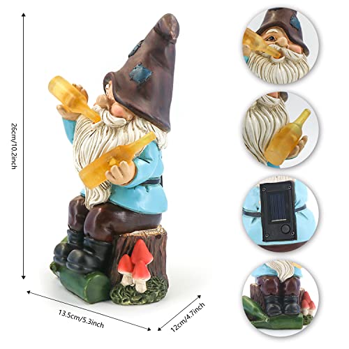 DKJOCKY Solar Funny Garden Gnomes Statues，Funny Gnome with LED Lights up Gnomes Decoration for Patio Balcony Yard Lawn, Novelty Gift for Outdoor Indoor Porch Decor