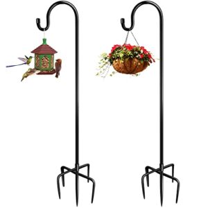 ptnitwo outdoor shepherd hook 63 inch, adjustable heavy duty bird feeder pole,2 packs, metal garden holder for hanging plant basket, lantern, wind chime, weddings decor (black) (63 inch)
