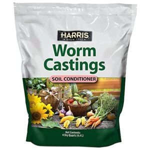 harris worm castings organic fertilizer – soil superfood for houseplants, flowers, and vegetables, 4qt, 5lb bag