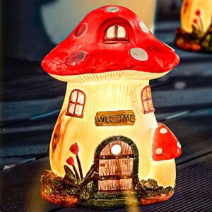 wondhome mushroom illuminated miniature fairy landscape house with solar powered led outdoor garden statue