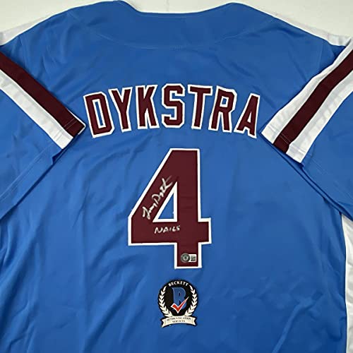 Autographed/Signed Lenny Dykstra Nails Philadelphia Blue Retro Baseball Jersey JSA COA