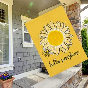 Qinqingo Hello Sunshine House Flag Summer Sunflower Bee Yard Flags 28 x 40 inch Double Sided Spring Summer Decor Seasonal Outdoor Decoration (HF-N)