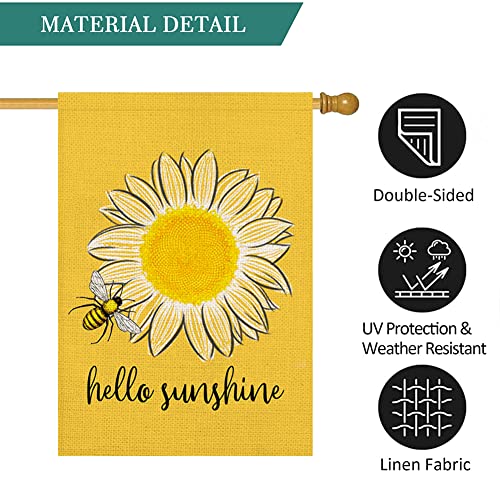 Qinqingo Hello Sunshine House Flag Summer Sunflower Bee Yard Flags 28 x 40 inch Double Sided Spring Summer Decor Seasonal Outdoor Decoration (HF-N)