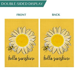 Qinqingo Hello Sunshine House Flag Summer Sunflower Bee Yard Flags 28 x 40 inch Double Sided Spring Summer Decor Seasonal Outdoor Decoration (HF-N)