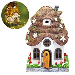 wild pixy fairy garden house – glow in the dark fairy house, 7.1″ fairy cottage with opening door and solar led light, beautiful miniature garden decoration for indoor or outdoor fairy gardens