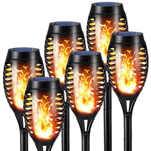 toodour solar torch flame lights, 6 pack solar lights outdoor with flickering flame, waterproof solar pathway lights landscape decoration lighting for garden, lawn, patio, yard, outdoor decorations