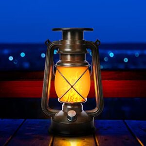 hanging solar lantern outdoor – flickering flame solar vintage lantern, 2 modes waterproof solar hanging lights for camping, garden, patio, deck, yard, path