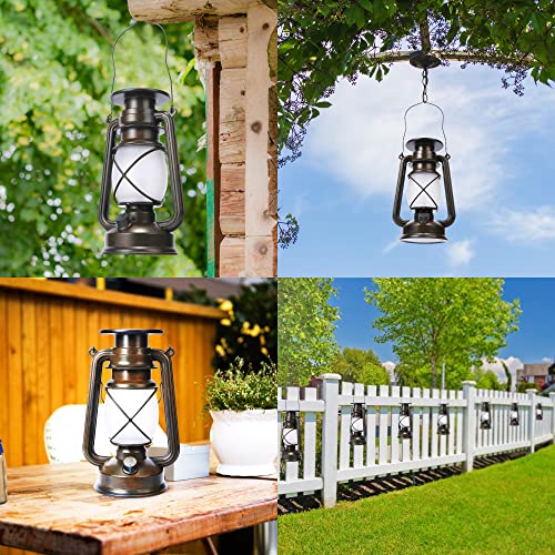 Hanging Solar Lantern Outdoor - Flickering Flame Solar Vintage Lantern, 2 Modes Waterproof Solar Hanging Lights for Camping, Garden, Patio, Deck, Yard, Path
