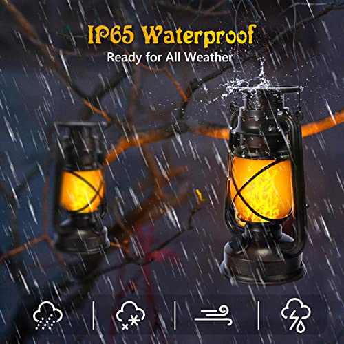 Hanging Solar Lantern Outdoor - Flickering Flame Solar Vintage Lantern, 2 Modes Waterproof Solar Hanging Lights for Camping, Garden, Patio, Deck, Yard, Path