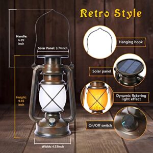 Hanging Solar Lantern Outdoor - Flickering Flame Solar Vintage Lantern, 2 Modes Waterproof Solar Hanging Lights for Camping, Garden, Patio, Deck, Yard, Path