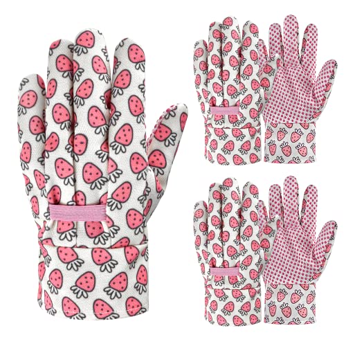 OIZEN Kids Toddlers Gardening Gloves for Age 1-6, 3 Pairs Children PVC Dots Garden Gloves for Yard Work(Small Age 1-2(toddlers))