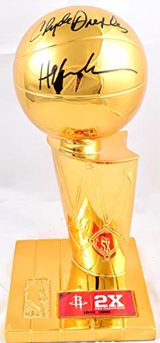 Hakeem Olajuwon Clyde Drexler Houston Rockets Autographed 12'' Mini NBA Trophy- Beckett W Hologram Black