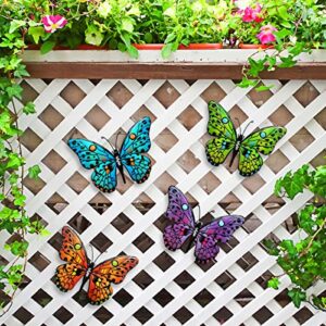 Metal Butterfly Wall Decor - 9.5" Outdoor Fence Wall Art Decor, Hanging for Garden Yard Living Room Bedroom Patio Balcony,Gift for Family Friends(4 Pack)