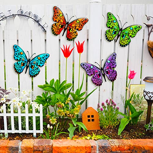 Metal Butterfly Wall Decor - 9.5" Outdoor Fence Wall Art Decor, Hanging for Garden Yard Living Room Bedroom Patio Balcony,Gift for Family Friends(4 Pack)